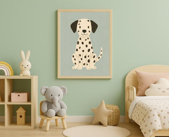 Dalmatian Puppy Nursery Wall Art Dog Poster For Baby Toddler Room Decor Montessori Animal Print Pastel