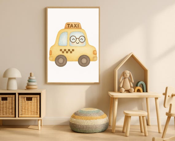 Taxi Wall Art Cute Car Nursery Room Decor Baby Boy Print Transportation Poster For Kids