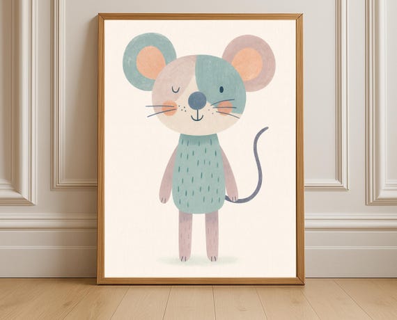 Mouse Wall Art Nursery Print Kids Room Decor Playroom Poster Cute Illustration Hobby Animal Series