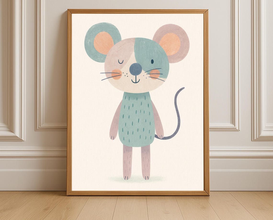 Cute Pastel Mouse Winking Sweet Nursery Baby Room Kids Wall Art