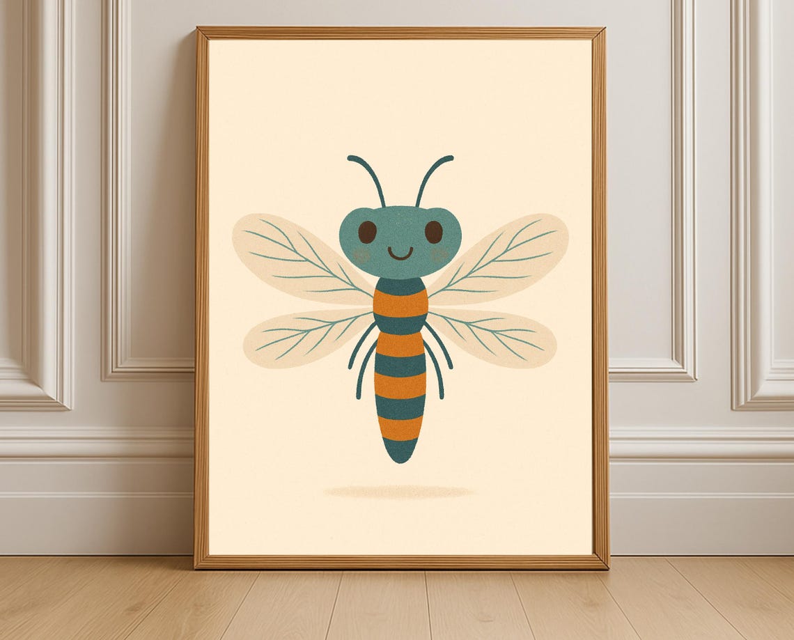 Cute Smiling Bee Nursery Illustration Minimalist Kids Room Poster