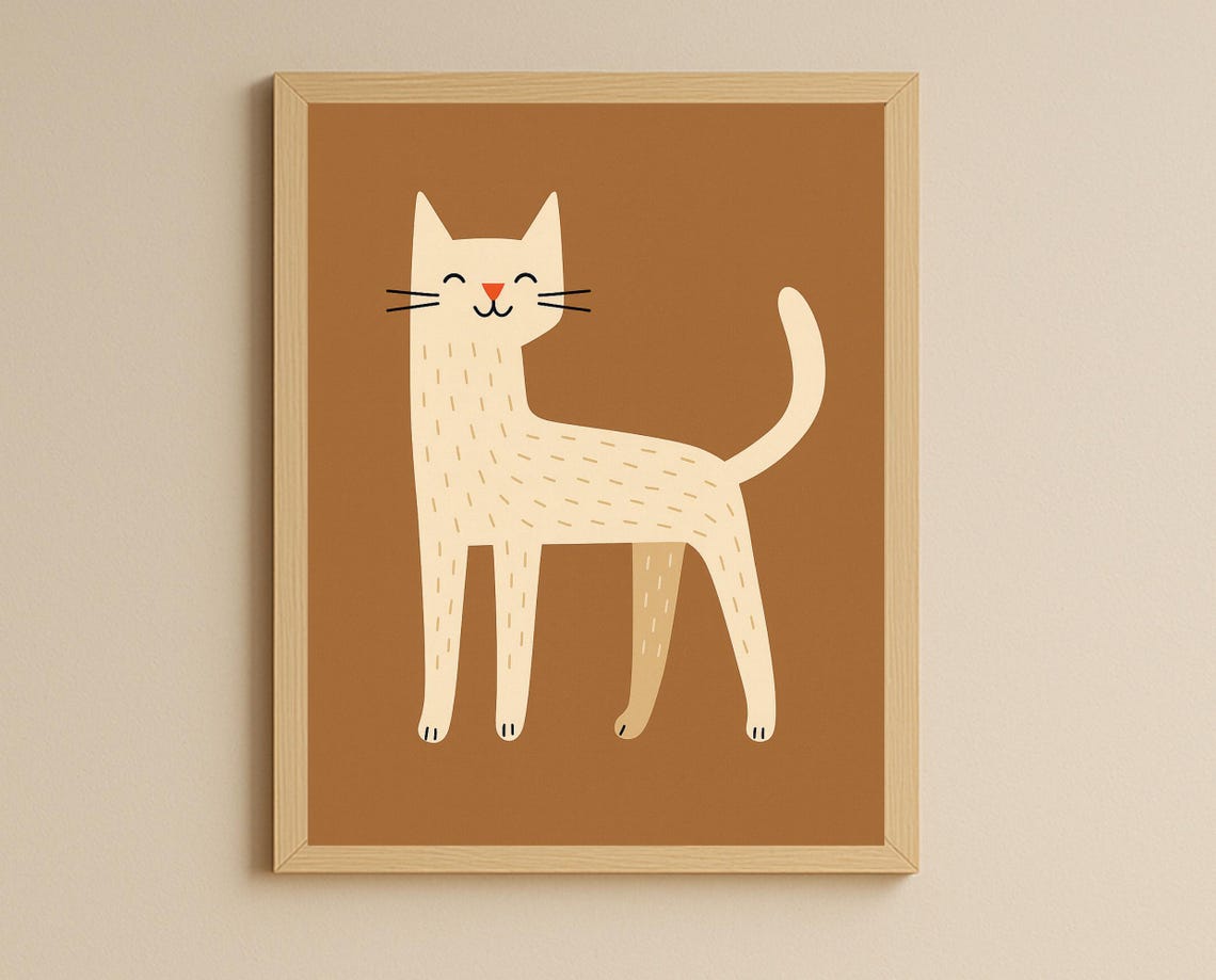 Minimalist Cat Wall Art Smiling Print For Nursery Hobby Animal Series Decor