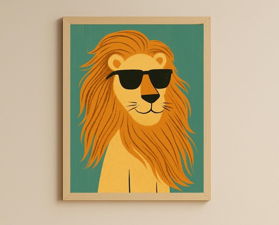 Cool Lion With Sunglasses Nursery Safari Kids Room Animal Poster
