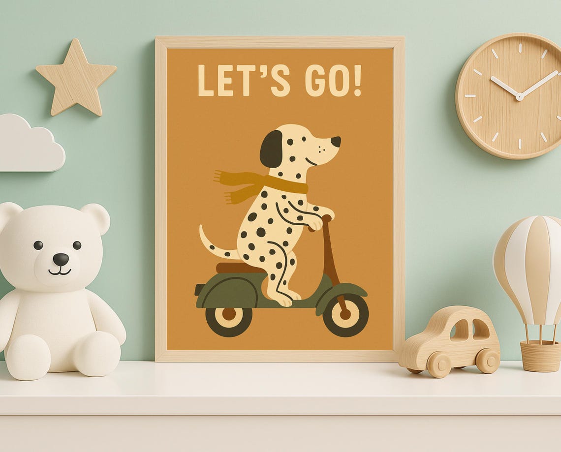 Dalmatian Scooter Wall Art Playful Nursery For Kids Room Lets Go Dog Toddler