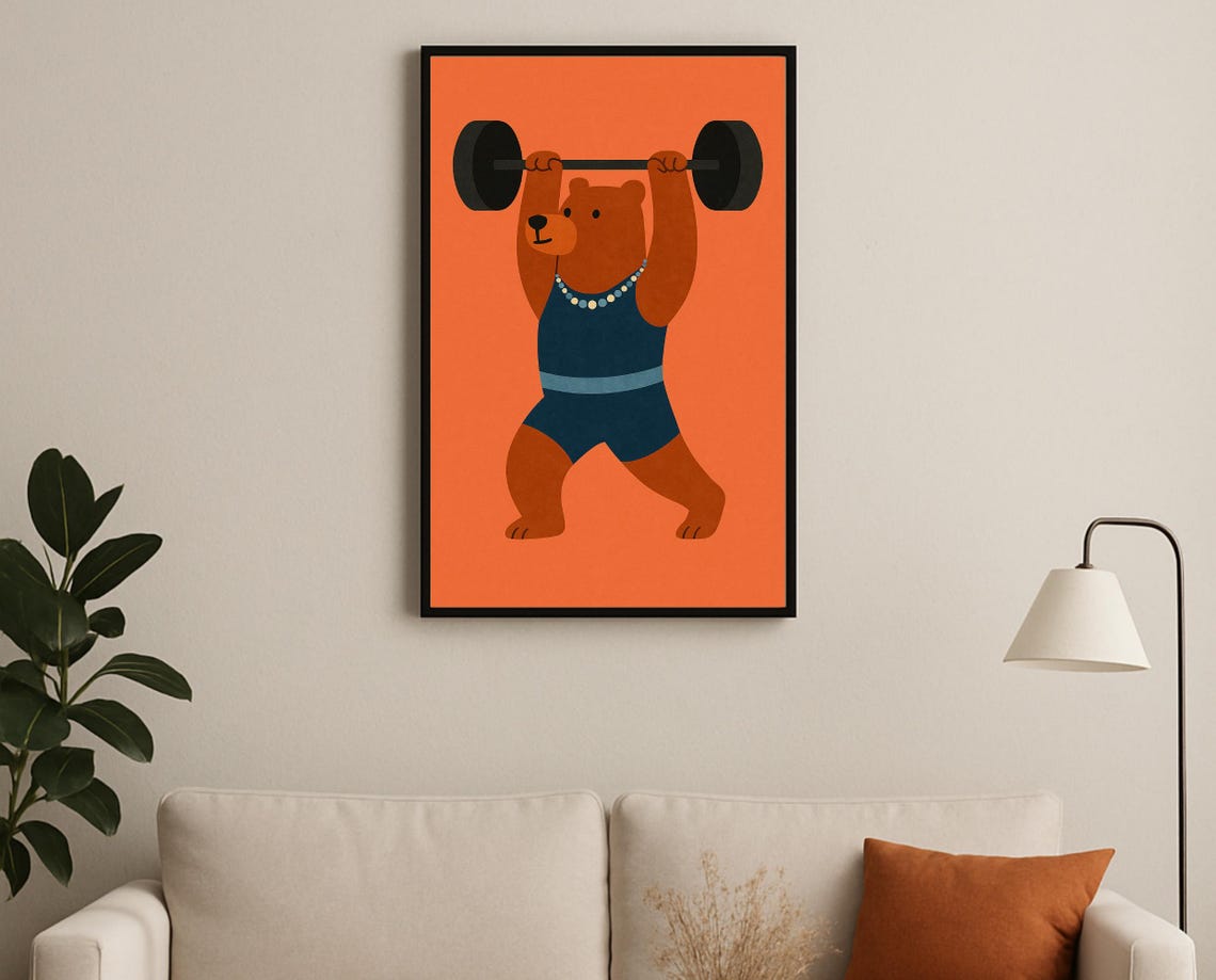 Strong Bear Weightlifter Barbell Sport Hobby Nursery Decor Poster