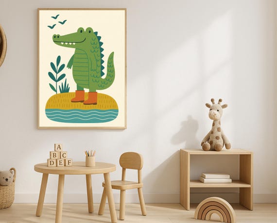 Crocodile Nursery Wall Art Alligator Kids Room Playroom Decor Jungle Animal Poster Gender Neutral Instant