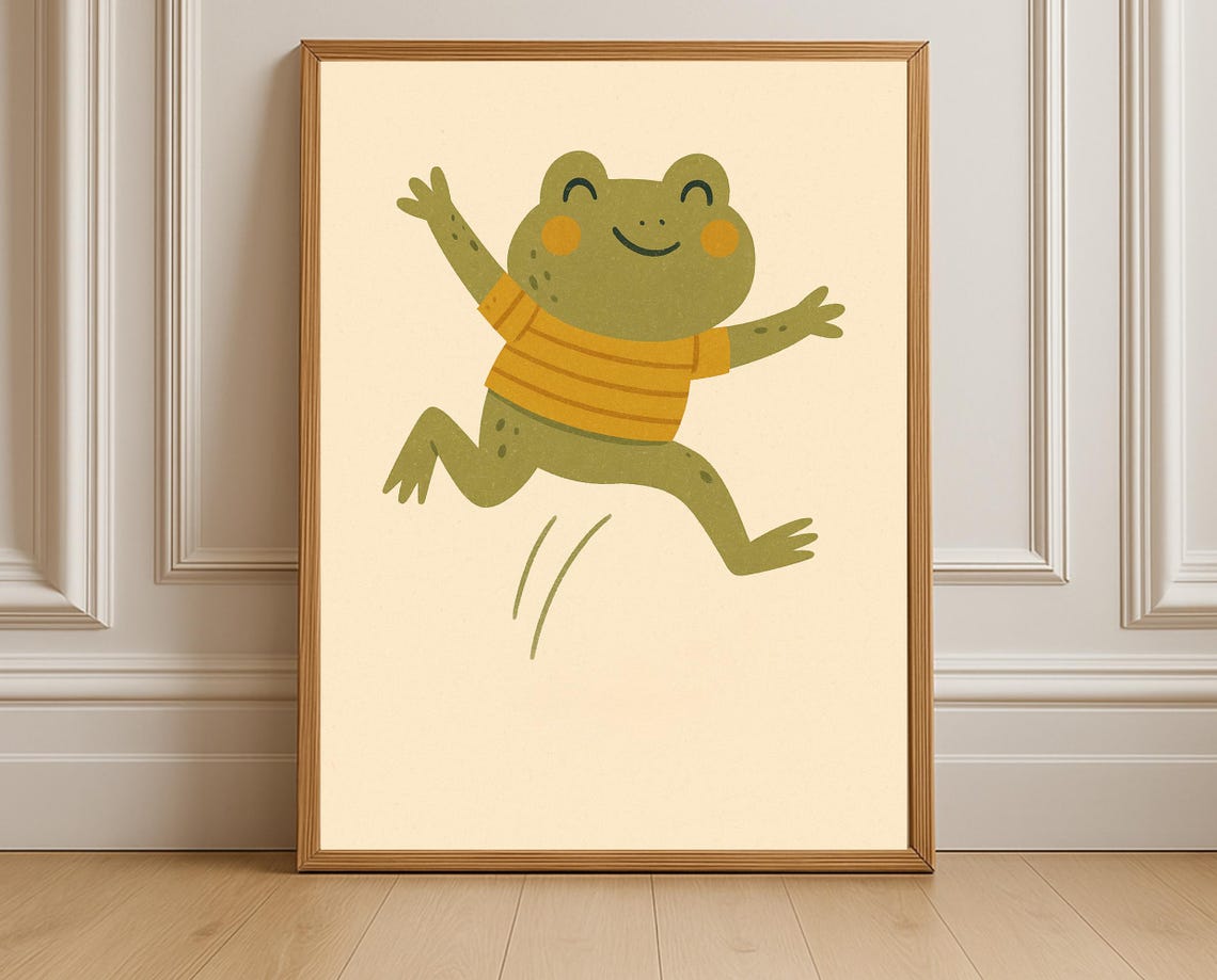 Jumping Frog Nursery Print Playful Kids Room Wall Art