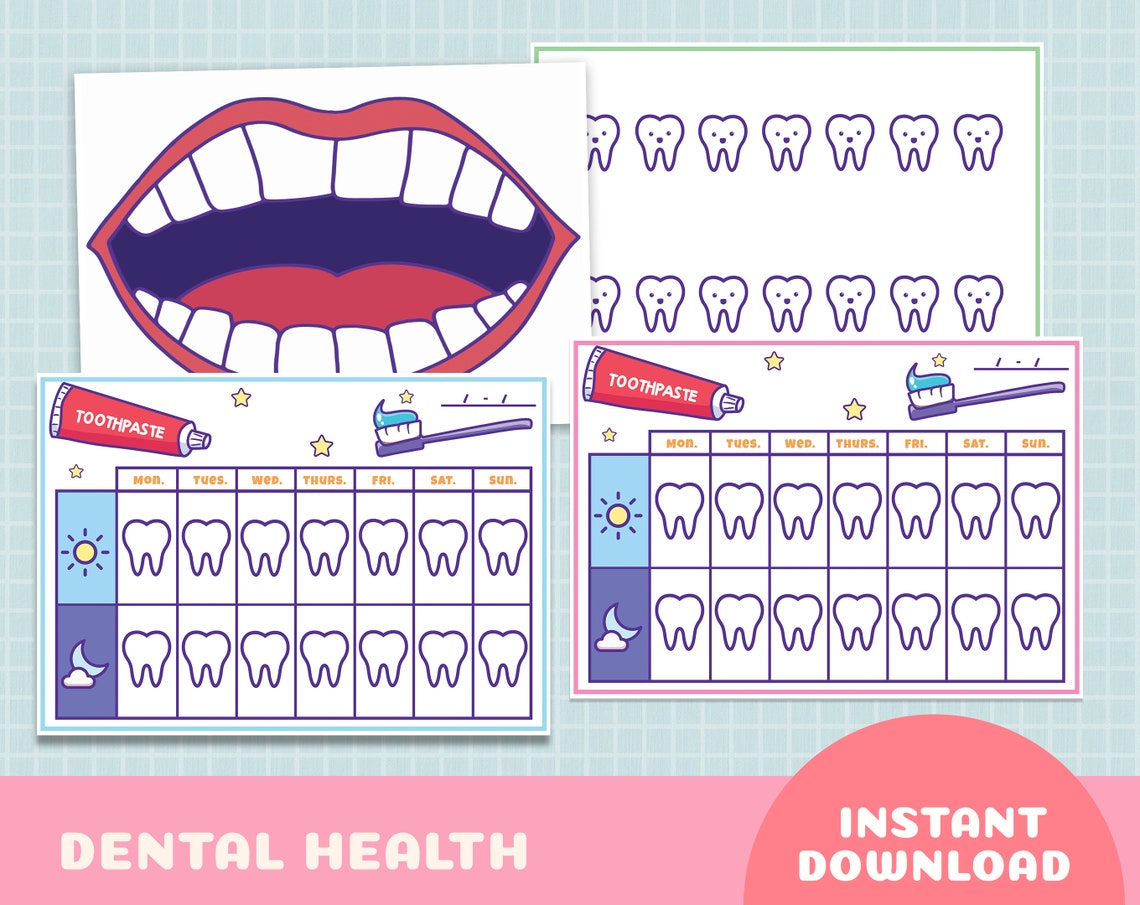 Kids Tooth Brushing Chart Dental Health Weekly Activity Poster