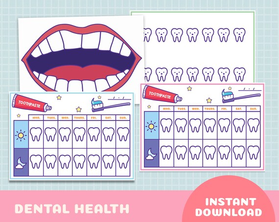 Kids Tooth Brushing Chart Dental Health Weekly Activity Poster