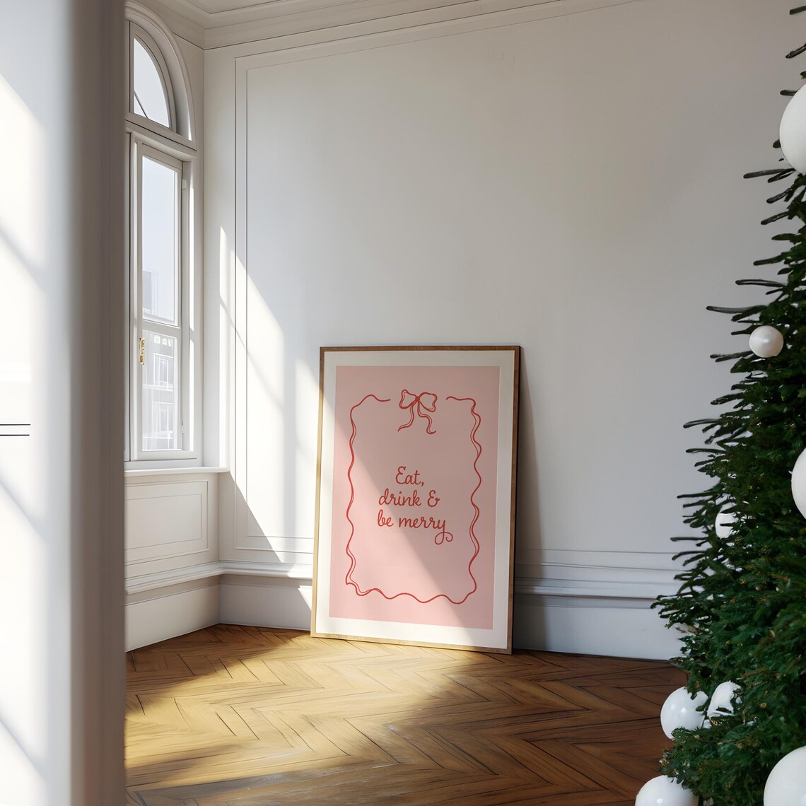 Eat Drink And Be Merry Christmas Pink Bow Border Holiday Poster - Image 5