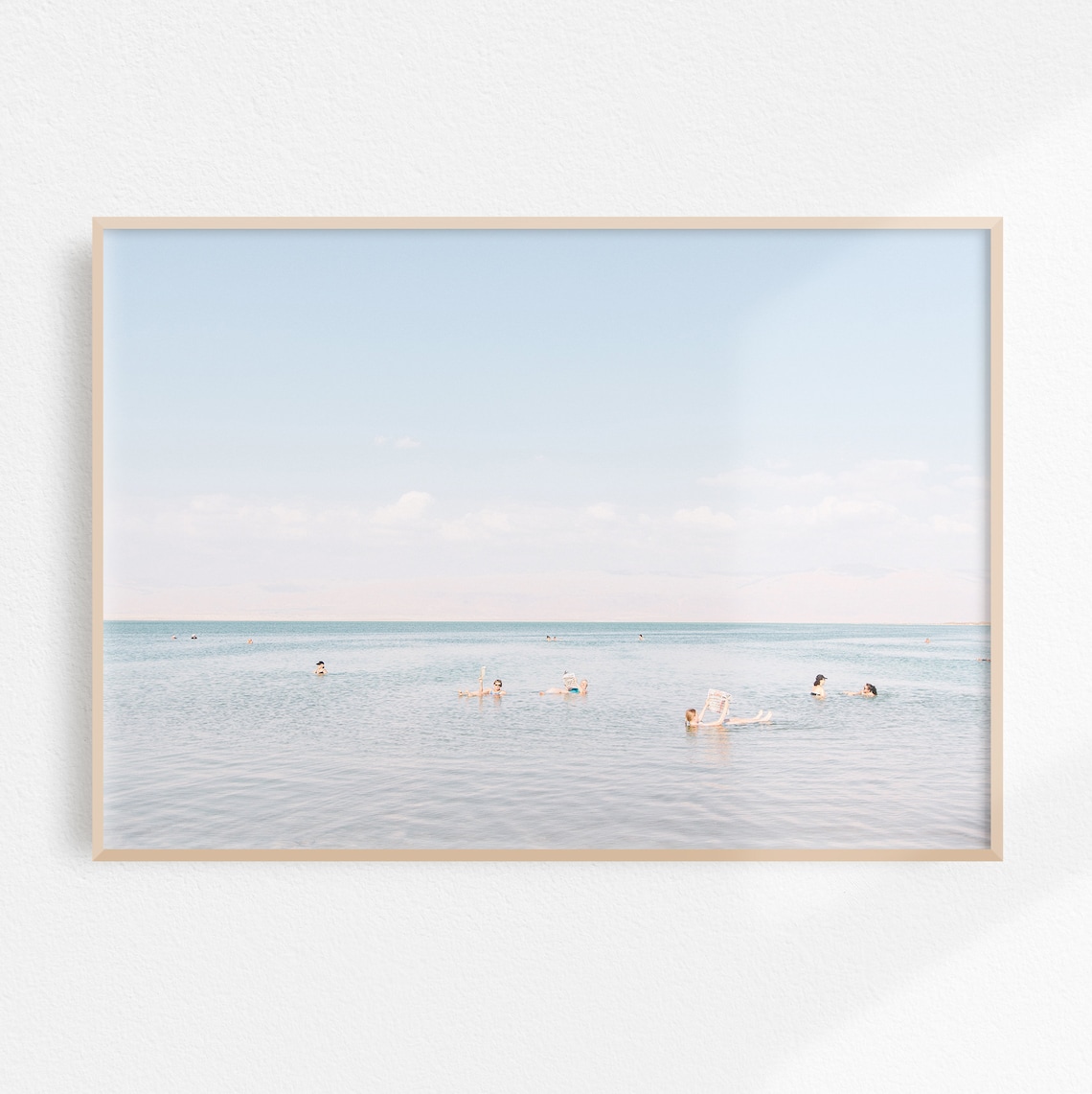 Serene Beach Swimming Print, Blue Bathroom Art