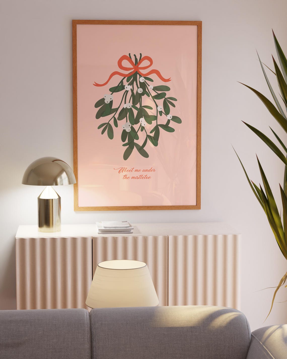 Meet Me Under the Mistletoe Romantic Blush Christmas Art Poster - Image 3