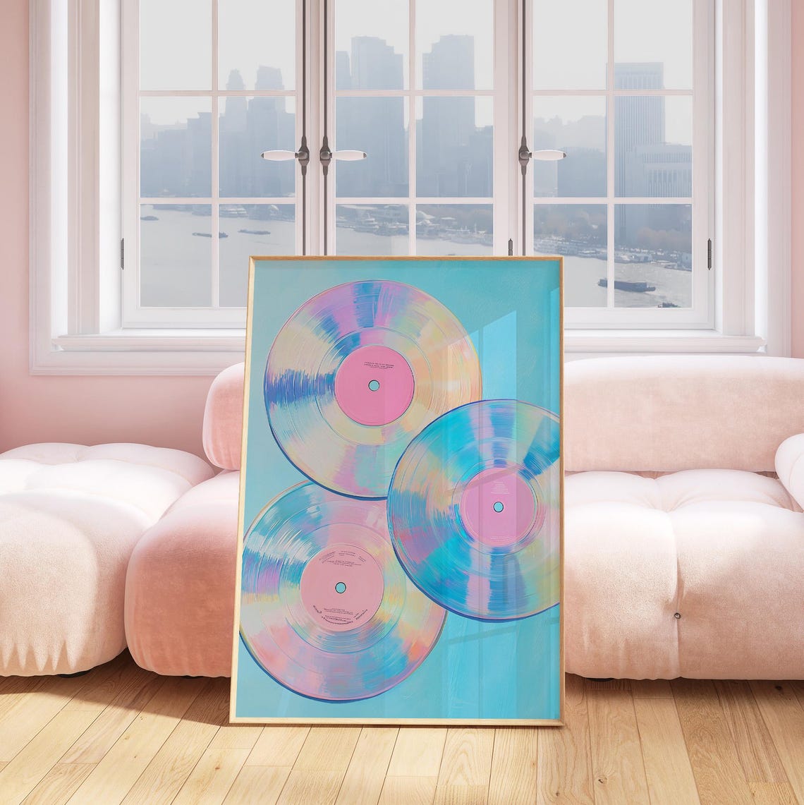 Iridescent Holographic Vinyl Records Blue Retro Music Art Poster - Image 4