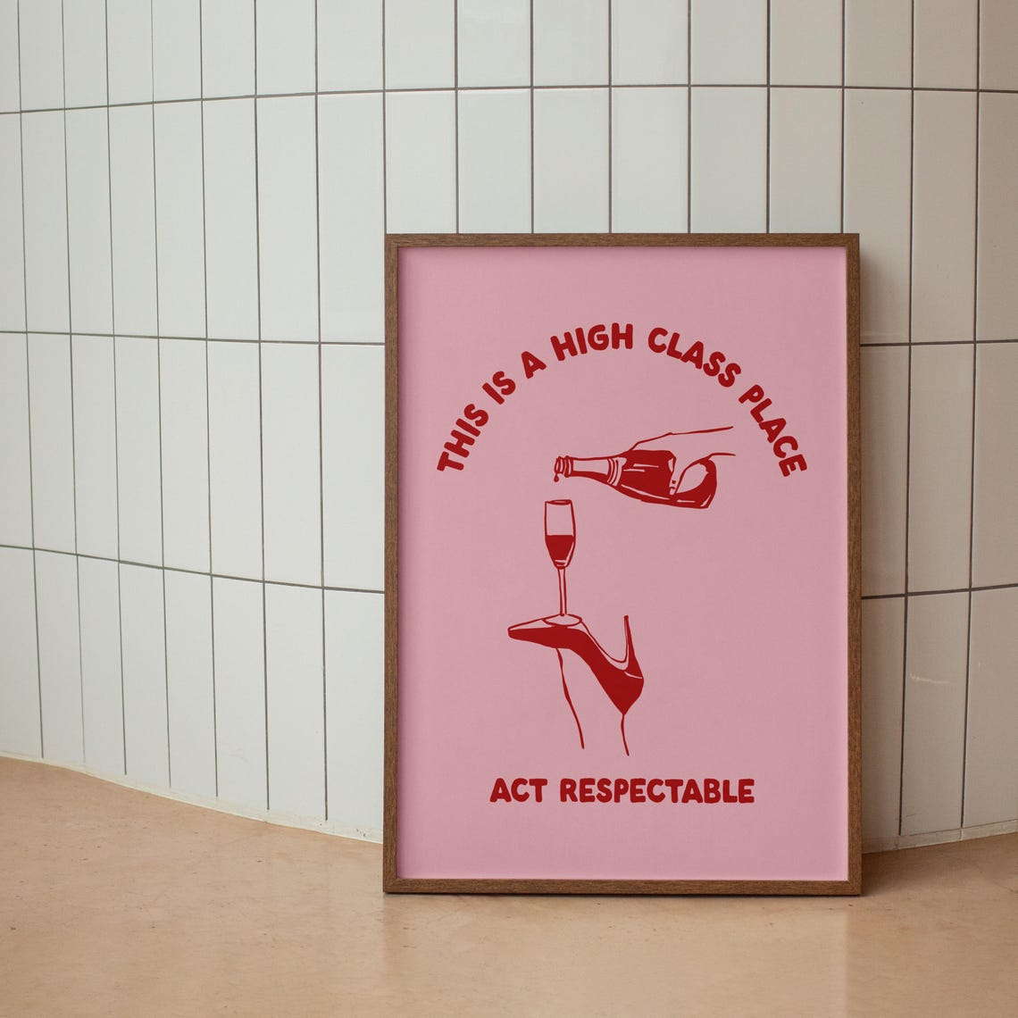 Pink High Class Place Wine Pour Funny Bar Cart Decor Art Poster - Image 2
