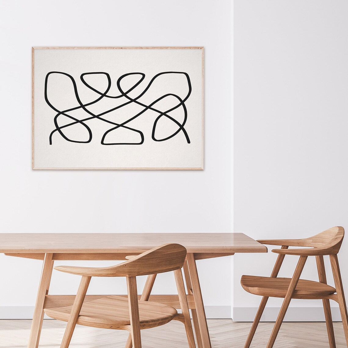 Minimalist Black Continuous Line Abstract Art On Beige Poster - Image 2