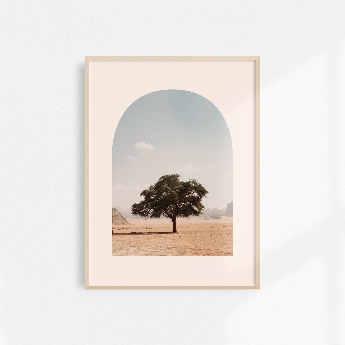 Lone Desert Tree Arched Minimalist Morocco Sahara Sand Art Poster