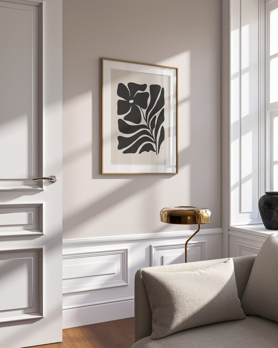 Black Abstract Flower And Leaf On Beige Nordic Botanical Poster - Image 3