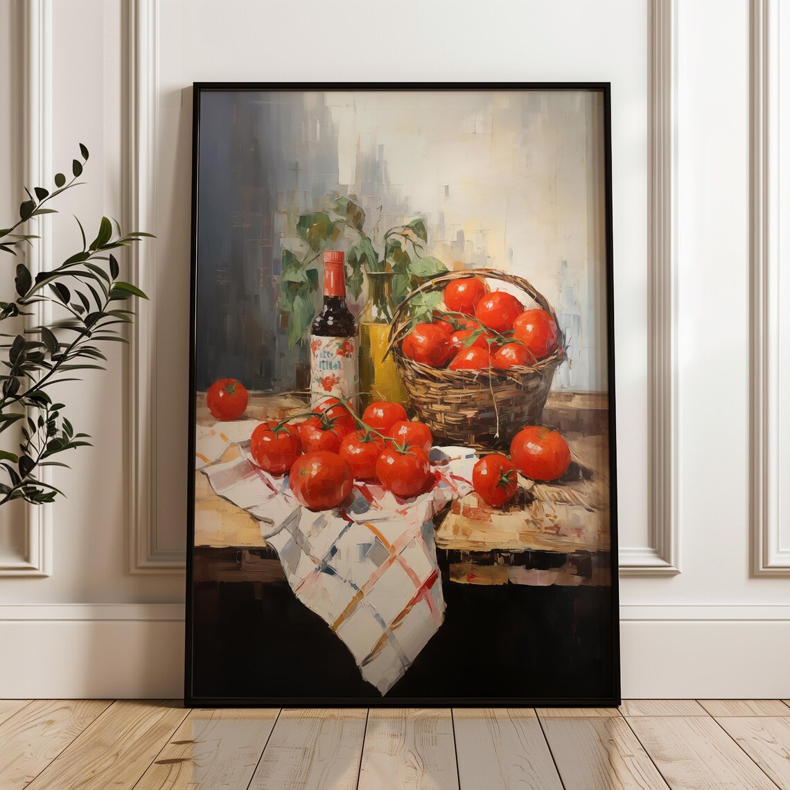 Rustic Italian Tomato Still Life Basket Oil Painting Kitchen Poster