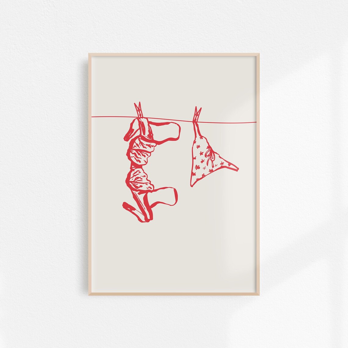 Red Lingerie Clothesline Clean Girl Aesthetic Laundry Poster