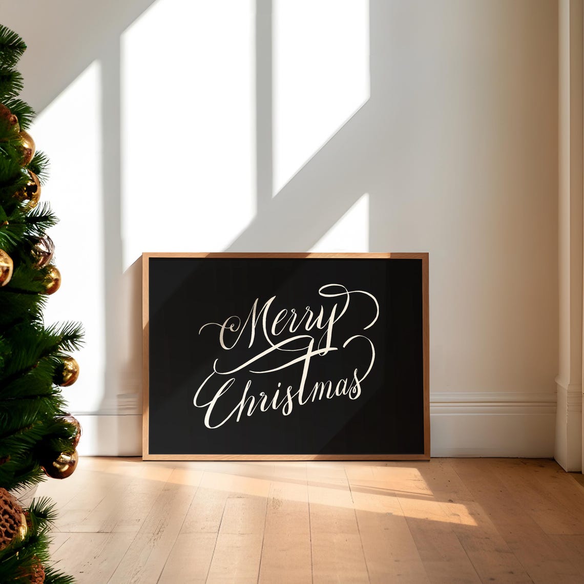 Merry Christmas Script Black And White Elegant Holiday Poster - Image 2
