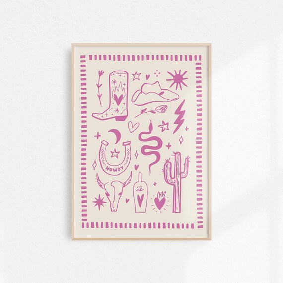 Girly Western Print Pink Cowgirl Wall Art Pink Western Wall Art Pink Desert Poster Cute Western Wall Art Wild West Home Decor