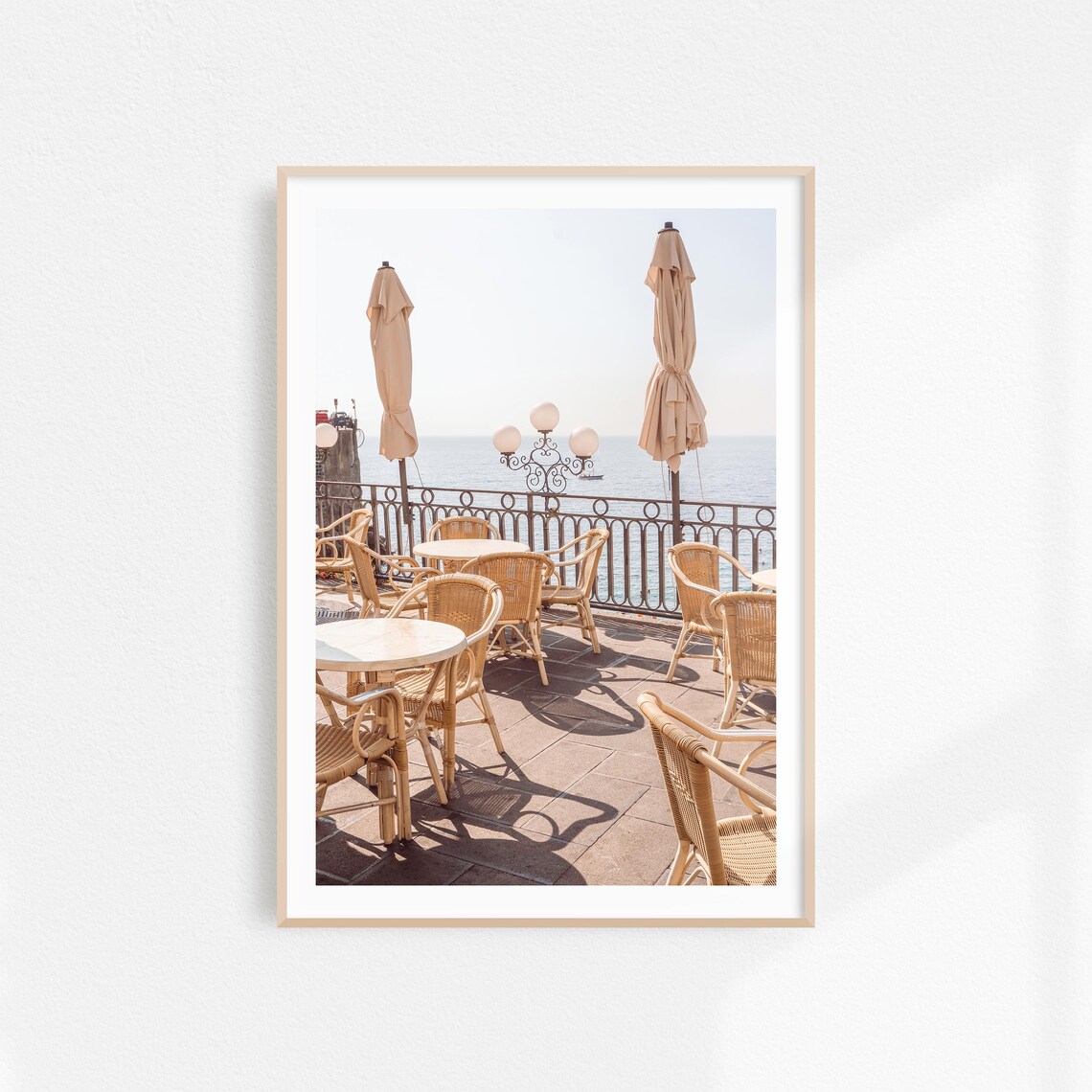 Amalfi Cafe Print Neutral Amalfi Poster Italy Wall Art Italian Restaurant Print European Decor Amalfi Coast Art Print Pink Yellow Art