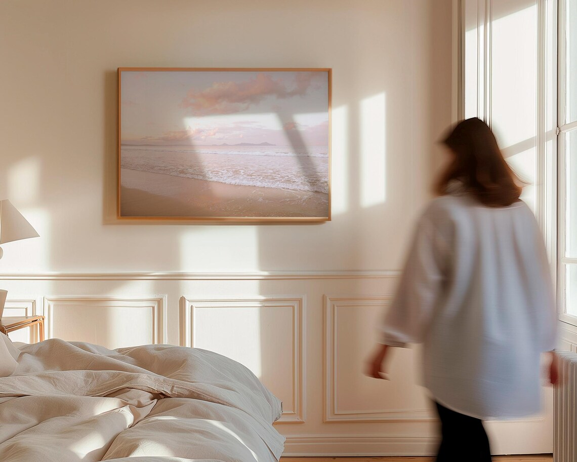 Dreamy Ocean Print, Pink Sunset Beach Art - Image 3