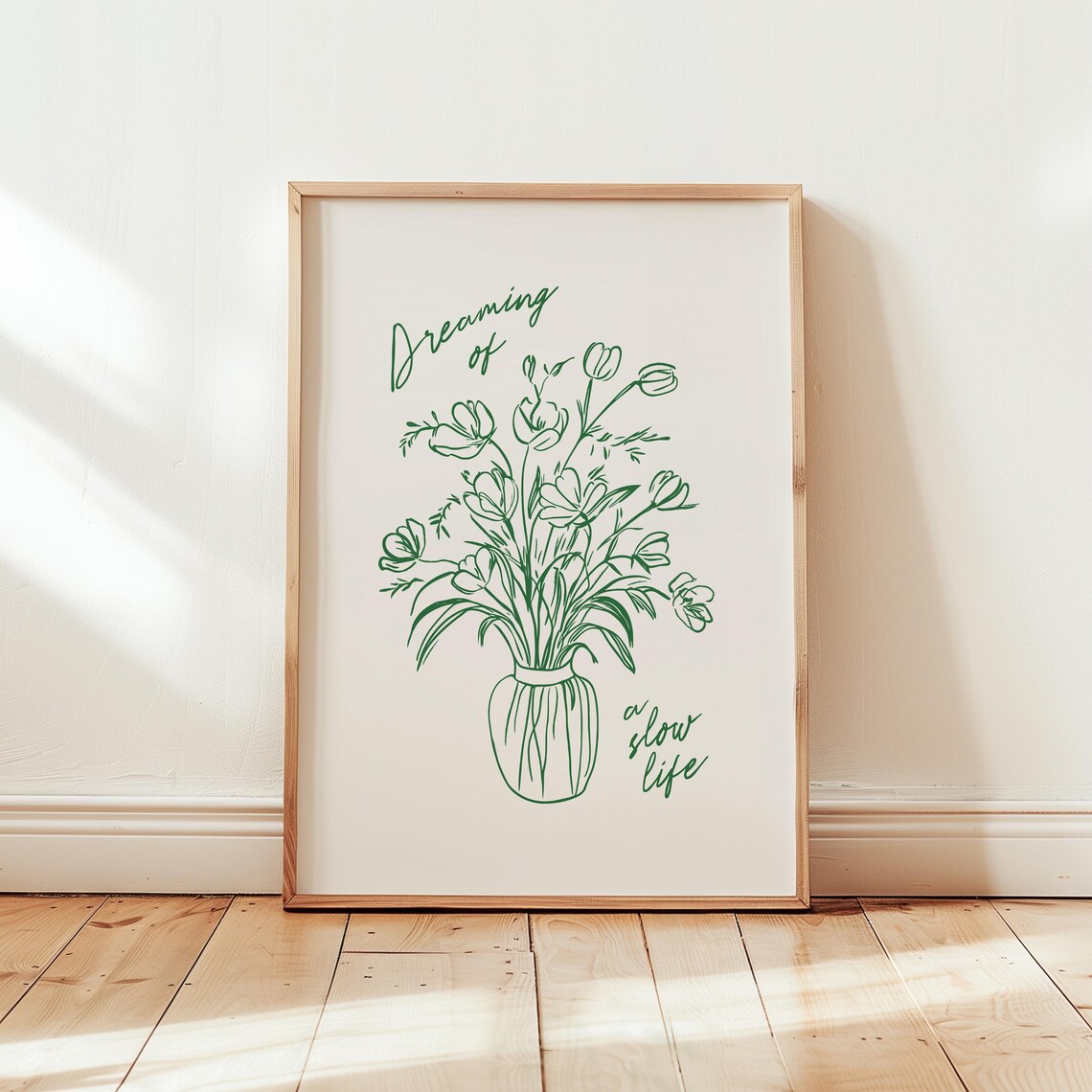 Dreaming Of A Slow Life Green Floral Bouquet Line Drawing Wall Art - Image 3