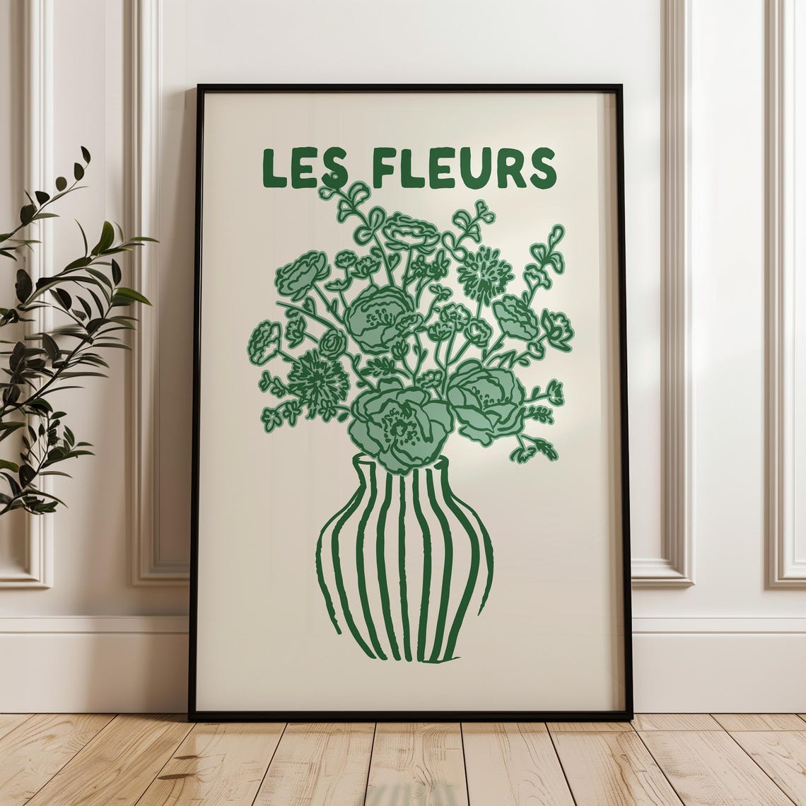 Les Fleurs Green Floral Bouquet Cream French Botanical Vase Poster - Image 2