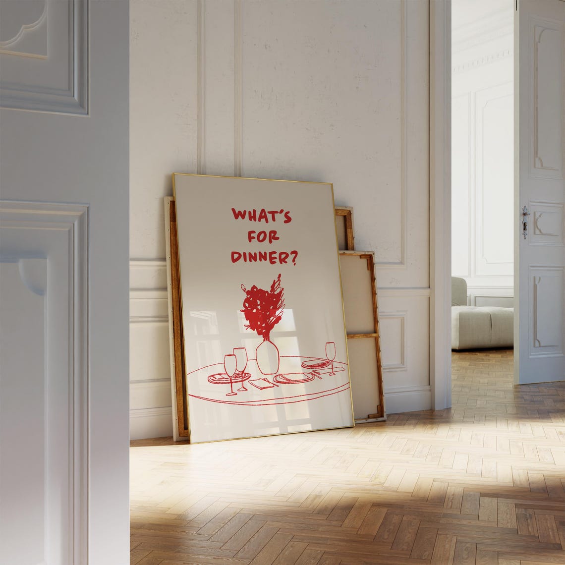 Red Whats For Dinner Retro Kitchen Table Setting Sketch Wall Art - Image 2