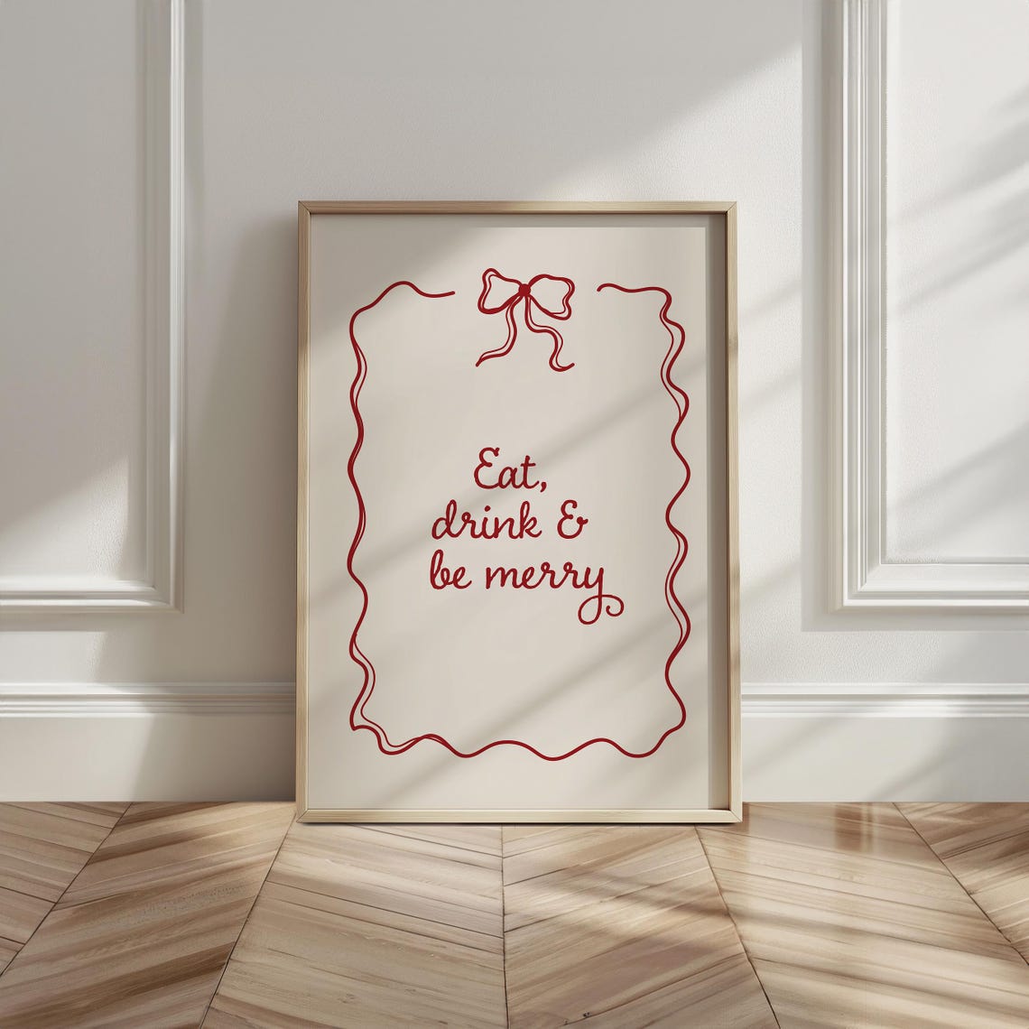 Eat Drink Be Merry Red Script Bow Cream Christmas Holiday Wall Art - Image 5