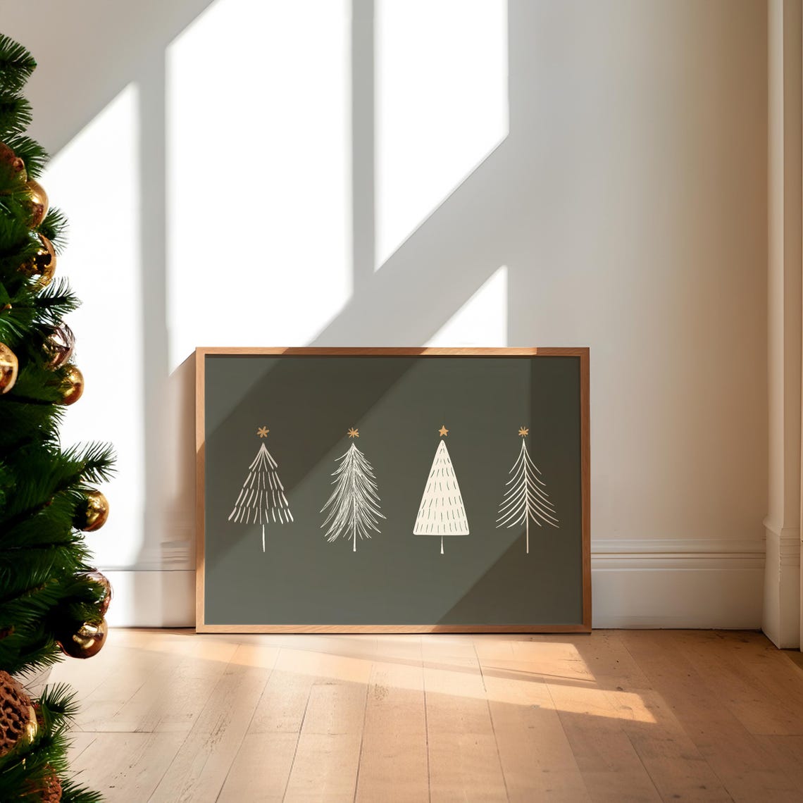 Four Minimal White Christmas Trees Green Scandinavian Poster - Image 2