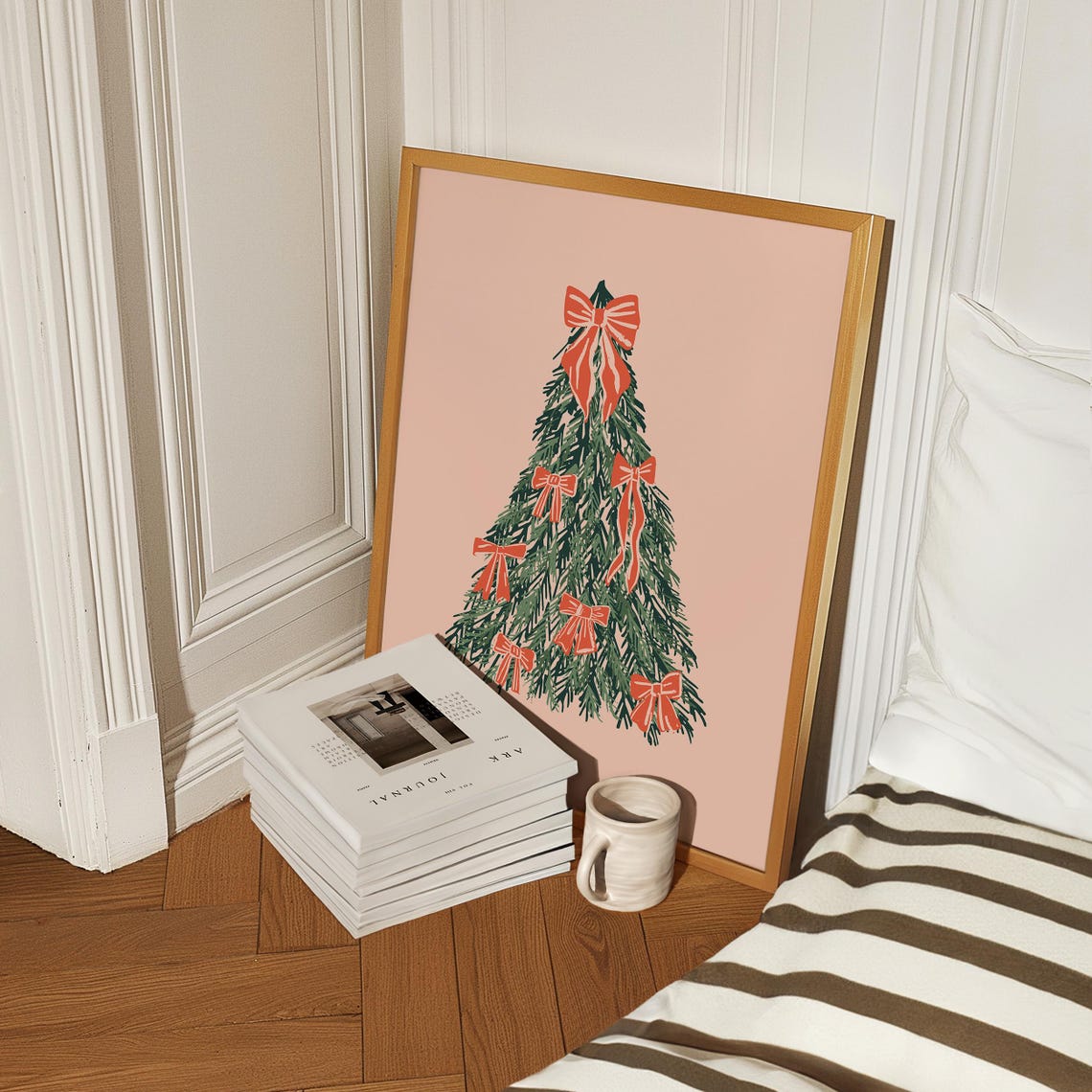 Coquette Christmas Tree Red Bows Pink Cute Holiday Decor Poster - Image 3
