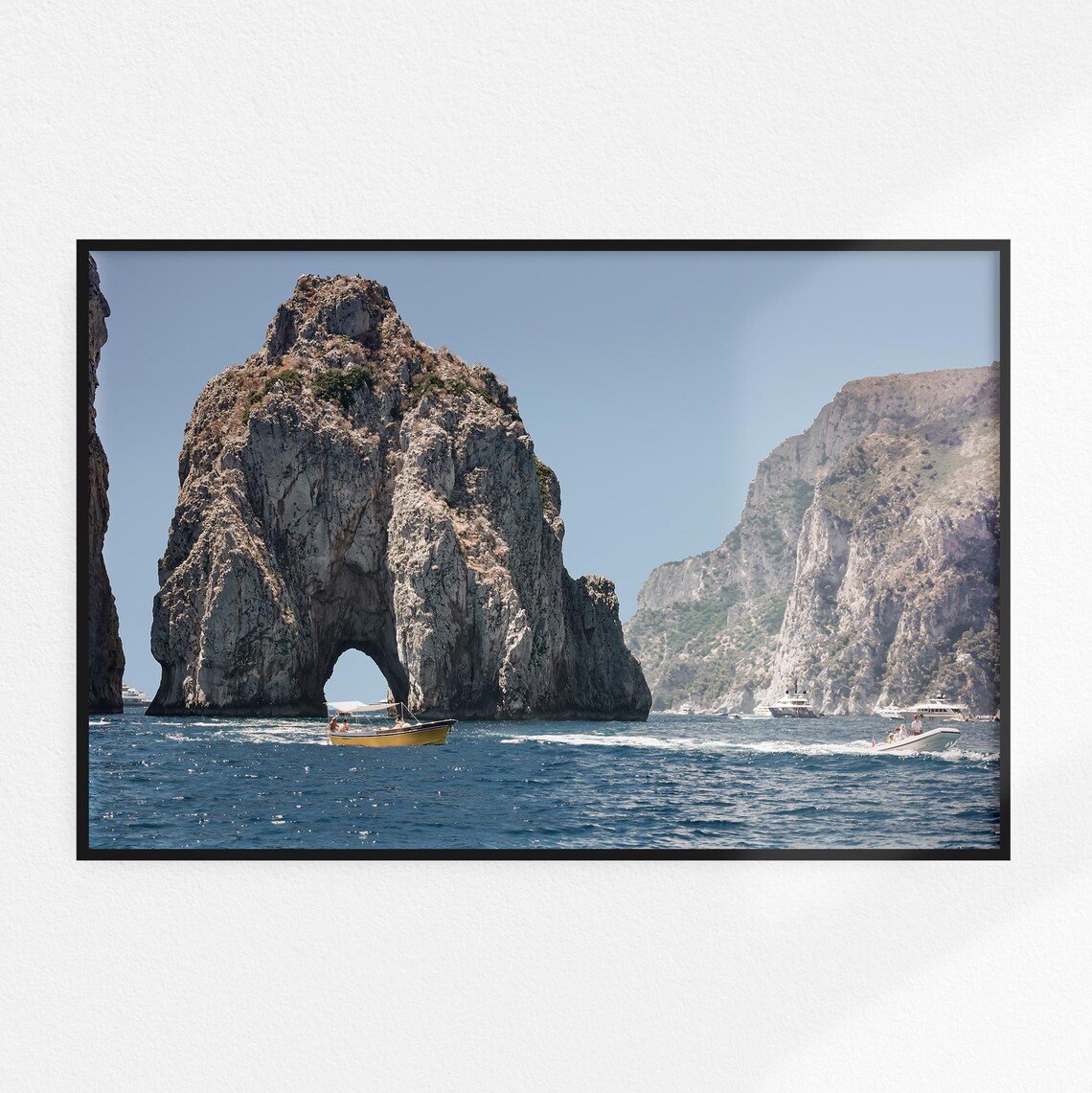 Capri Faraglioni Rock Arch with Boats Vintage Italy Coast Poster - Image 3