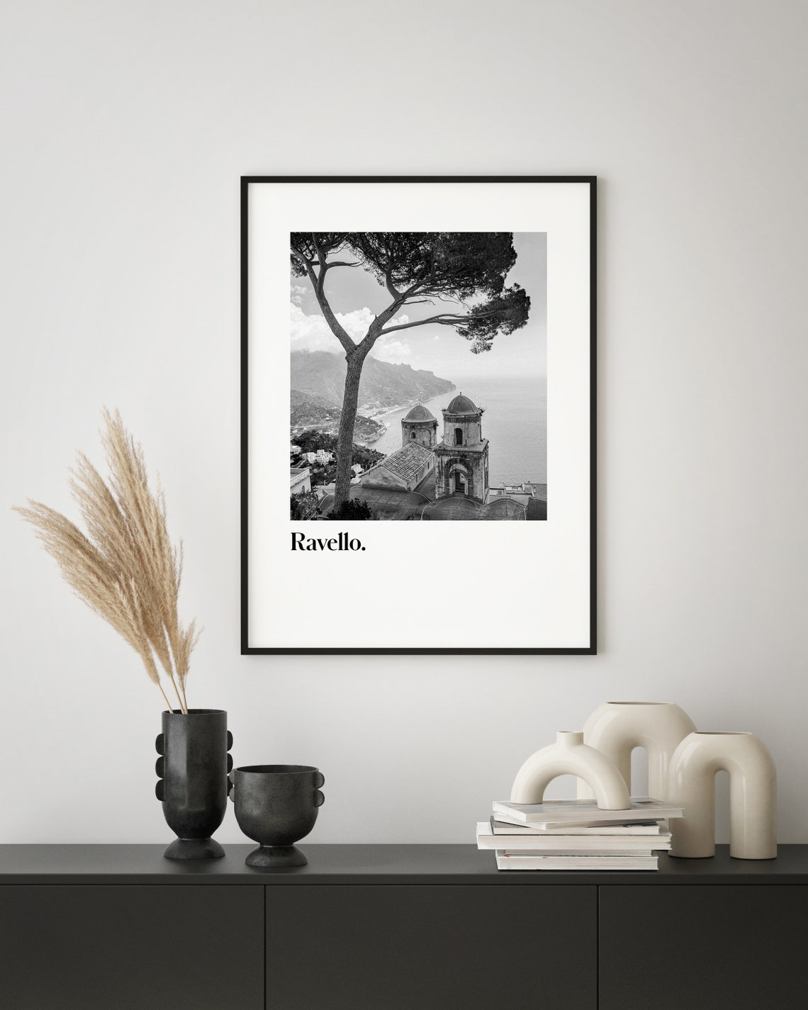 Ravello Italy Pine Tree Coastline Black White Travel Art Poster - Image 2