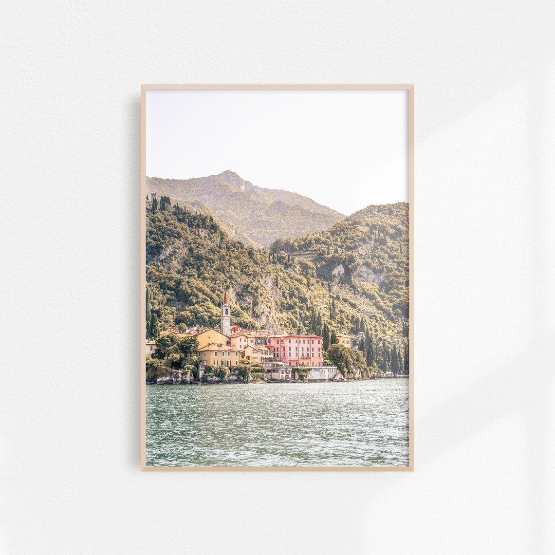 Lake Como Village Beneath Green Mountains Italy Lakes Poster