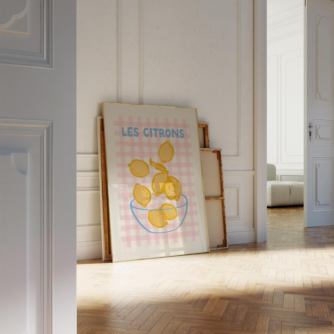 Les Citrons Lemon Bowl Pink Gingham French Kitchen Art Poster - Image 3
