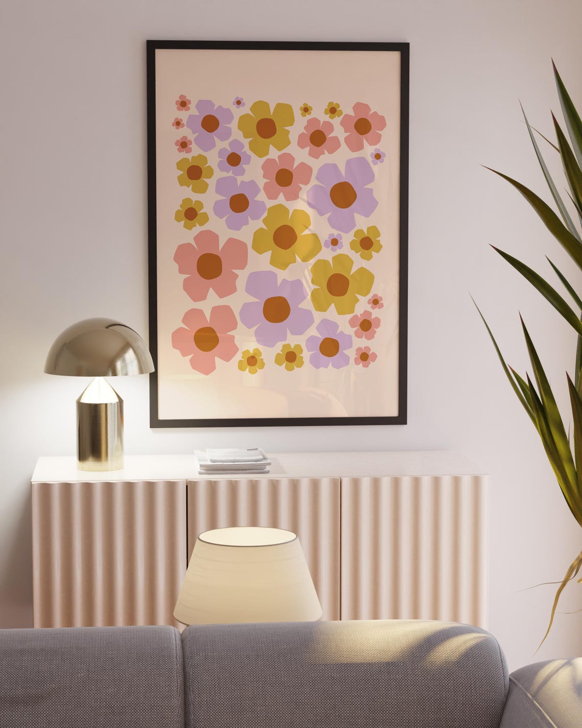 Pastel Pink Purple Floral Wildflower Retro Aesthetic Wall Art - Image 2