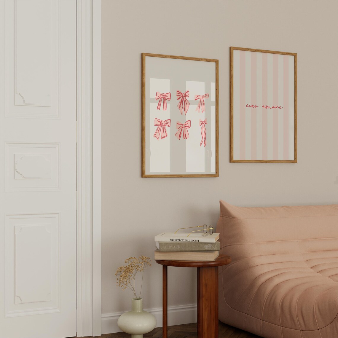 Sweet Pink Red Ribbon Bows Grid Coquette Bedroom Decor Art Poster - Image 3