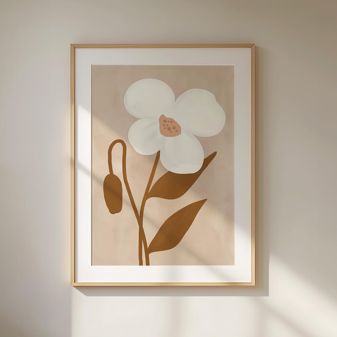 Beige Neutral Oversized White Flower Minimal Botanical Wall Art