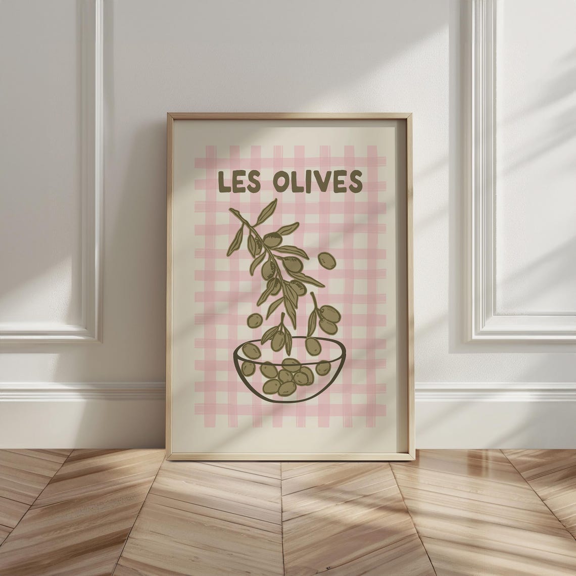 Les Olives Bowl Illustration French Olive Pink Gingham Poster - Image 6
