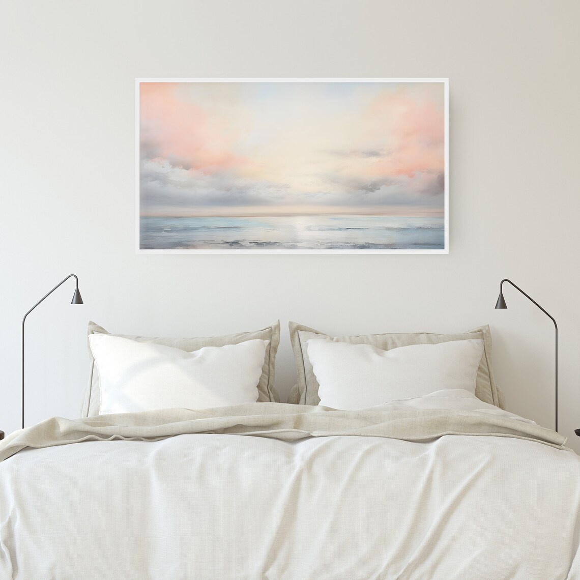 Pastel Pink Sky Over Calm Ocean Watercolor Sunset Seascape Poster - Image 3
