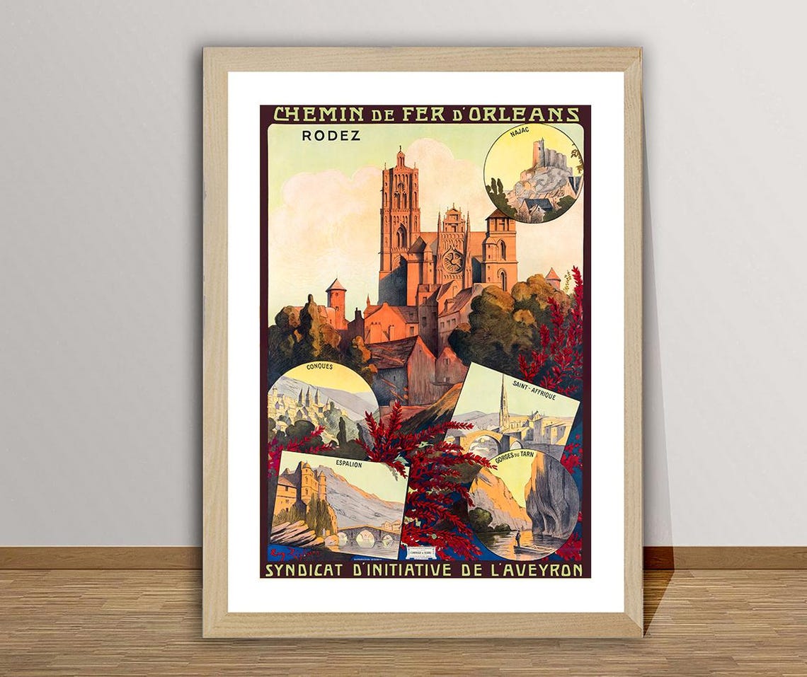 Rodez Aveyron Vintage French Railway Cathedral Landmark Poster