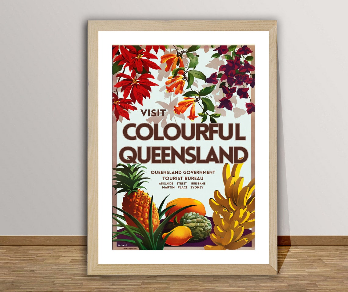 Colourful Queensland Vintage Australia Poster Tropical Fruit Art