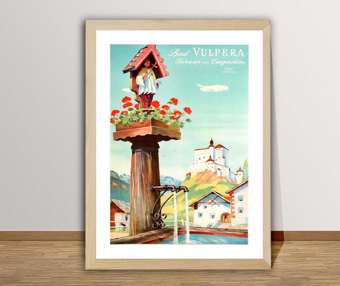 Bad Vulpera Tarasp Engadin Suisse Vintage Travel Poster - Image 3