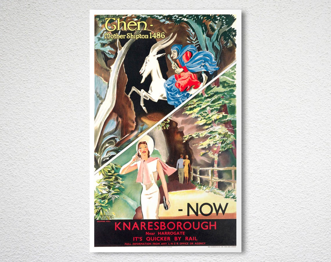 Knaresborough Mother Shipton Then and Now Vintage LNER Poster - Image 2