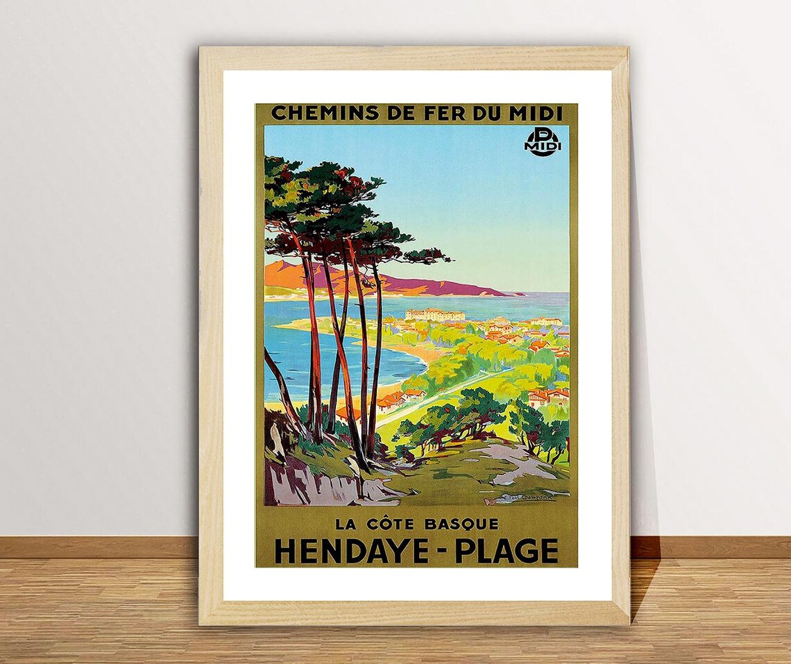 Hendaye Plage Cote Basque France Beach Vintage Railway Poster