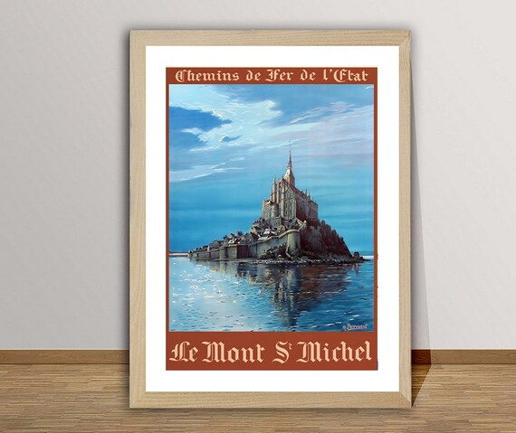 Le Mont St Michel Night Vintage French Railway Travel Poster