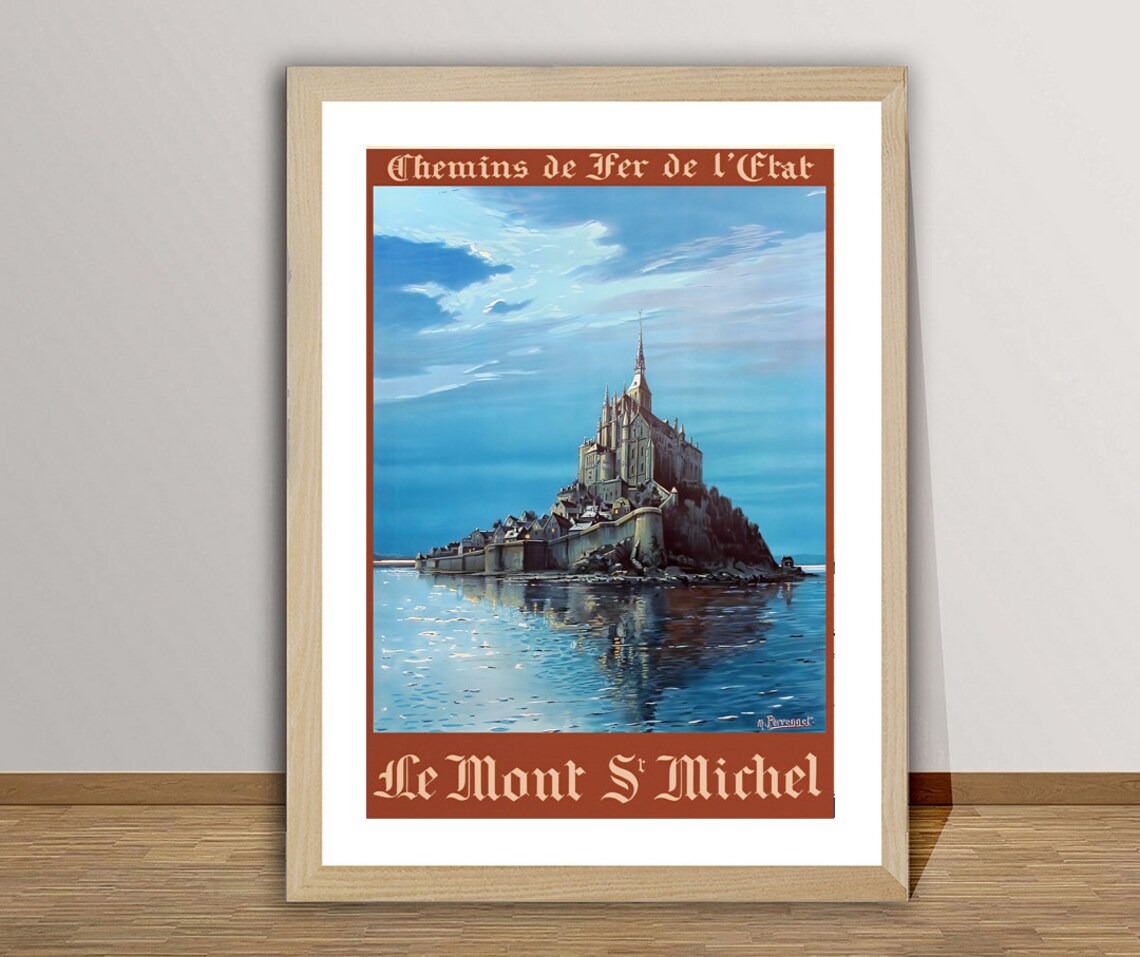 Le Mont St Michel Night Vintage French Railway Travel Poster
