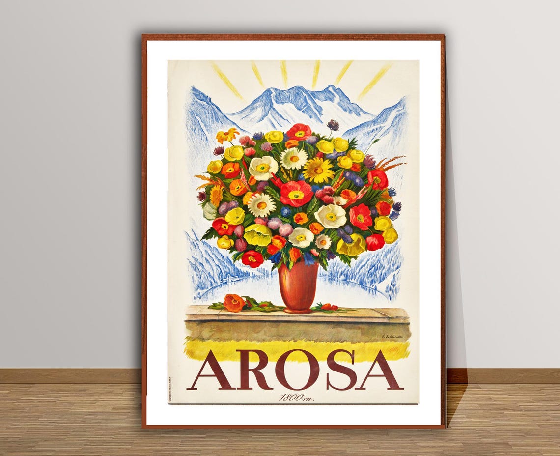Arosa Switzerland Alpine Flowers 1800m Mountain Vintage Travel Poster - Image 2